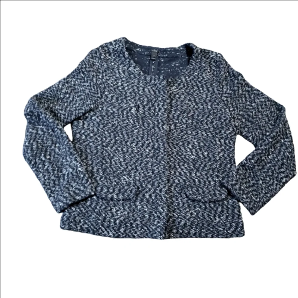 J. Crew S Micro Tweed Blazer Jacket Full Zip Small Navy Blue